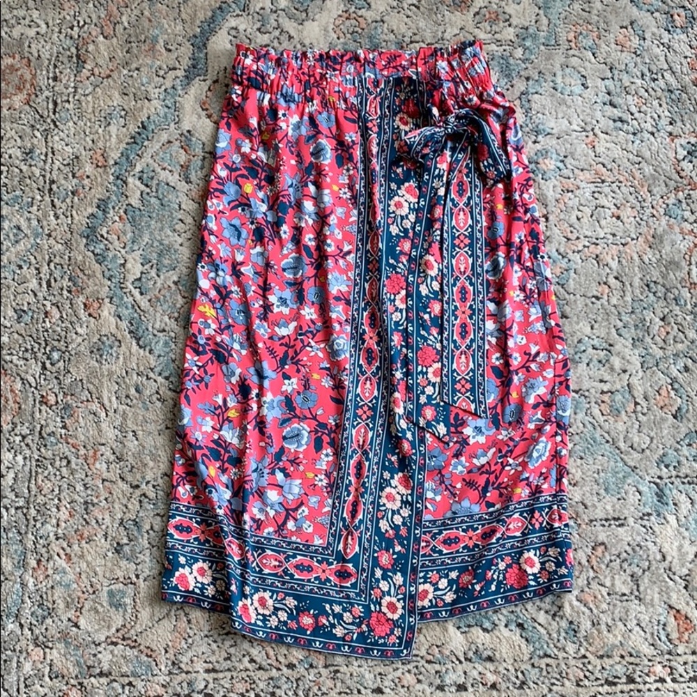 LOFT Wrap Pink Floral Midi Skirt Size 2